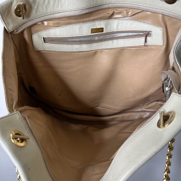 Vintage BALLY Large Ivory/Brown Leather Shoulder Bag - Picture 7 of 10